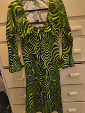 Women's Vintage 2-Piece Set Psychedelic Swirl Crop Top & Flare Pants Green/Black picture