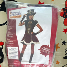 California Costumes Steampunk Teen Juniors Dress Outfit Hat Goggles Brown/Burg picture