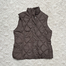 Lands' End Women's Brown Quilted Mid-Length Snap Front Vest Pockets Sz S picture