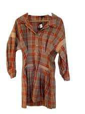MAJE Ravellino Camel-check Woven Shirt Mini Dress In Orange UK Size 10 picture
