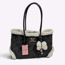 Juicy Couture Cozy Crew Tote bag NWT chocolate Faux Sherpa Bow Charm picture