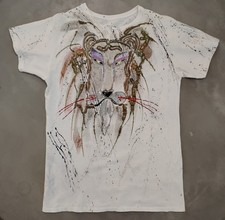 Vintage 90s Handpainted Lion Artwear Splatter Sparkle Short SleeveT Shirt Size L picture