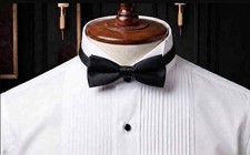 NEW Black Satin Skinny Vintage Tuxedo Pretied Tux Thin 1 1/2 