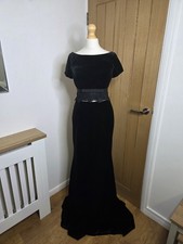 Sherri Hill Black Velvet Coord Lace Trim  Mermaid Long Dress Train US 6 UK 8-10 picture