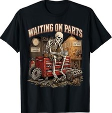 Funny Waiting On Parts Auto Mechanic Skeleton Repair Unisex Shirt Black S-5XL picture