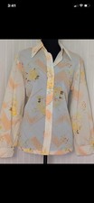 Vintage 1970s Dagger Collar Blouse Geometric Chevron Floral Disco Shirt M  picture