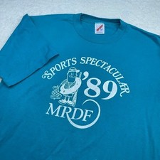 VTG 80s Jerzees Graphic T Shirt womens Teal Sports Spectacular 1989 MRDF picture