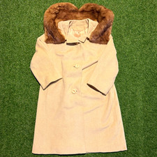 Vtg 1950s Wool Cashmere Coat Mink Fur Collar ILGWU Union Made Carriage Liner picture