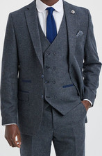 TruClothing Men's Blue Tweed 3 Piece Suit 46R Jacket 36R Waist 30R Inseam picture