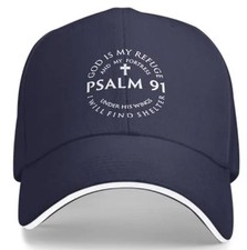 Blue Unisex Polyester Baseball Hat With Psalm 91 (God Is My Refuge) Adjust Back picture