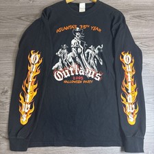 Vintage Y2K Outlaws Club Biker 2005 Atlanta Long Sleeve Flame Black Mens Large picture