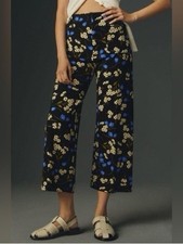 Anthropologie Maeve The Colette Cropped Wide Leg Pant Floral Ponte Size 26 picture