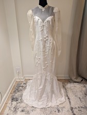 Vintage 1980s 1990s Handmade White Wedding Dress Bead Sequin Pearl Mermaid  picture