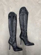 Dsquared2 Women’s Black Leather Knee-High Western Stiletto Boots 9.5 EU40 picture