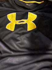 Under Armour Men's XL Black Polyester Knit Crew Neck Yellow UA Logo T-Shirt picture
