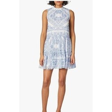 CLEARANCE-Calvin Klein White and Blue Sleeveless Print Mini Dress picture