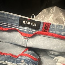 Makobi Jeans Men's Blue Denim Distressed Grunge Hip Hop Biker Style with Pockets picture