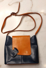 L’artigiano Leather Crossbody Purse Made In Italy Navy Blue and Cognac picture