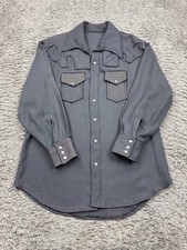 Vtg Bronco Western Shirt Men Large Gray Heavyweight Sawtooth Pearl Snap Shacket picture