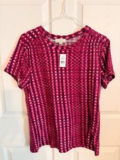 LOFT Outlet Tee Size M Burgundy Pink Plaid Short Sleeve NEW WITH TAGS Top picture