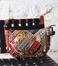Vintage Banjara Crossbody Bag Embroidered Mirror Work Leather Boho Purse picture
