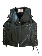 Vintage DIESEL Steerhide Leather Biker Vest Fringe Lace-Up Side Mens sz Medium picture