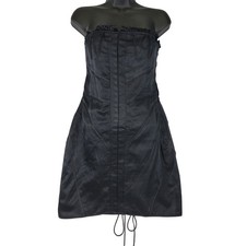 NWT Sheri Bodell Black Strapless Silk Corset Lace-Up Back Dress Vintage Medium picture