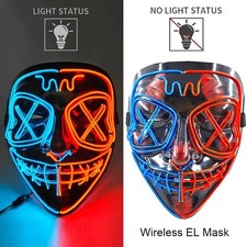 Halloween Neon LED Mask Light Grow in the Dark Horror Glowing Fu - Neon Blue Red picture