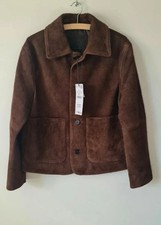 Zara Men's Brown Suede Leather Jacket Buffalo Leather Size S New With Tags picture