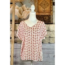 Loft Outlet Womens Petite Small SP Mixed Media Floral V-Neck Blouse Salmon Pink picture