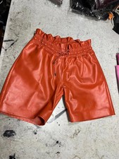 New Women's Orange leather shorts. Real Sheepskin high waist Premium Hot Pant 34 picture