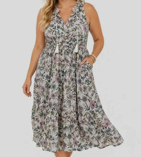 Torrid Midi Gauze Tiered Dress Womens 3X Floral Sleeveless Tasseled Pockets New picture