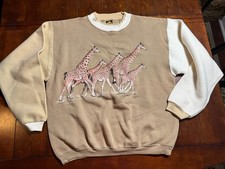 Vintage H L Miller Gold Sweatshirt 1995 Fletcher’s Wildlife Giraffe Large USA picture