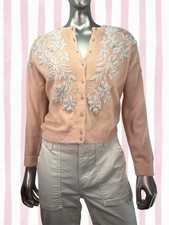 Vintage 1950s Angora Hand-Beaded Peach Cardigan Coquette Balletcore picture