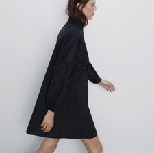 NWT Zara Poplin Mini Shirt Dress - Black - Medium picture