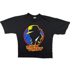 Vintage Dick Tracy Disney T-Shirt Kids Black Dobie Graphic Tee 90s Single Stitch picture