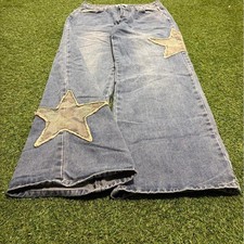 0304- Angel kiss baggy jeans with crazy camo embroidered patches size 28x29 picture