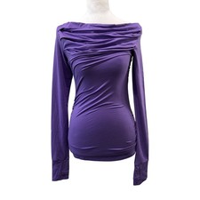 Marcella Cooper Top Women XS Purple Ruched Boatneck Off Shoulder Long Sleeve picture