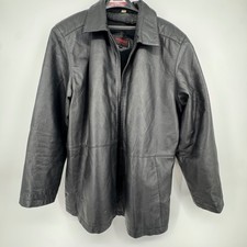 VTG Frequency Outerwear Mens Black L Genuine Leather Zip Up Jacket Coat Style picture