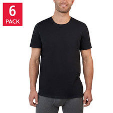 Kirkland Signature Men's Midweight Crew Tee Shirt Black 6-pack picture