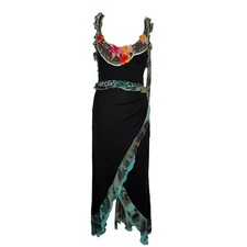 Vintage Maria Grazia Severi Y2K Black Silk Maxi Dress Beaded Floral Leopard picture