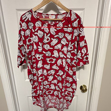 LuLaRoe XL Red Mickey Mouse Cartoon Print Knit Tunic Top 3/4 Sleeve picture