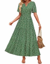 ZESICA Women's 2026 Summer Floral Boho A Line Maxi Dresses Green XL picture
