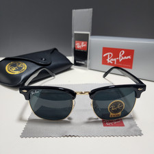 New Ray-Ban RB3016 Clubmaster Classic Black Frame Glass Gray Lens 51mm picture