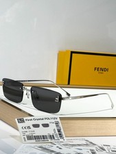 FENDI FE4172US Silver Rimless Rectangle Sunglasses Black Lenses 58-18-140 picture