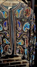 Vintage Gunit Fashions New York 100% Pure Silk Heavily Beaded Paisley Jacket picture