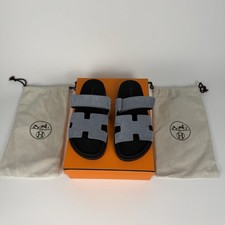 Hermes Bleu Minéral Suede Women’s Size 38 Chypre Sandals Adjustable Strap Size 8 picture