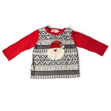 Marie Nicole Grey & Red Embroidered Santa Raglan Shirt XS 18-24 month picture