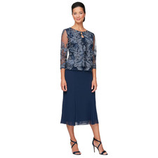Alex Evenings Women's Tea Length Dress Navy Lace Size 12P picture