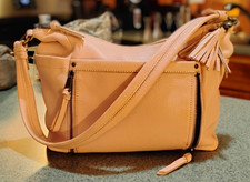 The Sak pink Leather Shoulder Bag Tassel Zip Lined Inner Pockets Det Strap picture
